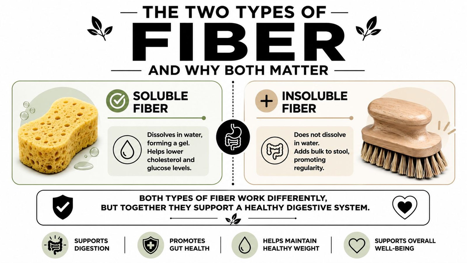 An infographic illustrating the differences between soluble and insoluble fiber and their health benefits.