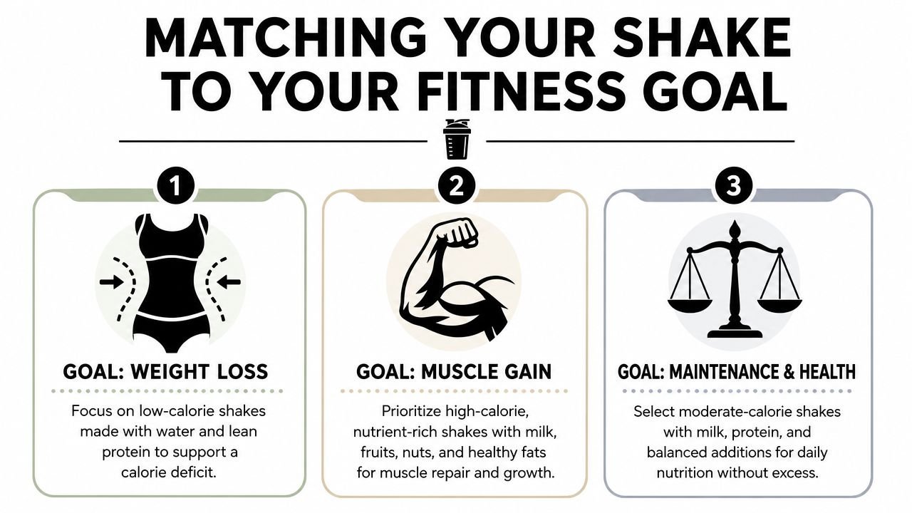 A guide matching protein shake types to fitness goals like weight loss, muscle gain, and maintenance.